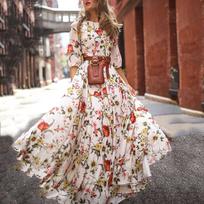 Nauja moteriška laisvalaikio elegantiška puse rankovių „Boho Swing“ gėlėmis spausdinta šventinė „Maxi“ suknelės paplūdimio suknelė Vakarinė vakarinė suknelė XL white