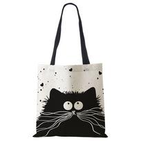 Shopping Cute Customized Tote Bag Cat Printing Women Handbag Linen Totes With Print Logo Casual Traveling Beach Bags Matches the image white