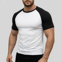 Vyriški apvalios apykaklės raglaninės trumpomis rankovėmis marškinėliai, slim fit, kontrastingos spalvos, laisvalaikio, sportiniai, kasdieniai viršutiniai drabužiai S balta