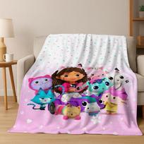 3D Cartoon Cute Gabbys Dollhouse Girl Gift Flannel Blanket,Warm and Cozy Soft Throw Blanket for Home Bedroom Bed Sofa Cover Kid 75x90cm white