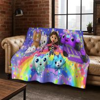 3D Cartoon Cute Gabbys Dollhouse Girl Gift Flannel Blanket,Warm and Cozy Soft Throw Blanket for Home Bedroom Bed Sofa Cover Kid 75x90cm blue