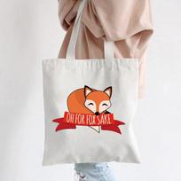 Oh for fox sake Print Women Canvas Tote Bags Shopper Bag Printing Female Cloth Handbag Graphics Kawaii Reusable Shopping Bags 24*26cm gray