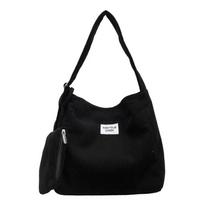 Casual Corduroy Tote Bag for Women Solid Color Soft Shoulder Bag with Buckle Simple Versatile Handbag juoda