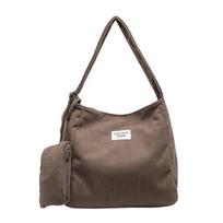 Casual Corduroy Tote Bag for Women Solid Color Soft Shoulder Bag with Buckle Simple Versatile Handbag gray