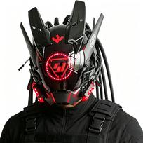 Punk LED šalmas su Techwear Cosplay vakarėlio pilno veido kauke Halloween Rave futuristinio Mecha stiliaus su ausų puošmena