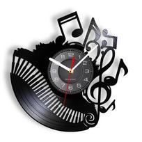 Muzikos instrumentas Fortepijonas Sieninis laikrodis Muzikinės natos Melodija Fortepijonas Natos Vinilo plokštelė Sieninis laikrodis Pianistas Muzikantams Dovana gray