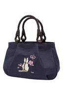 creare Kiki Women's Small, Lightweight Tote Bag, Made in Japan, Indigo and Persimmon Tannin Dyed, Cat Pattern Embroidery, Japanese Style, Maroon, black