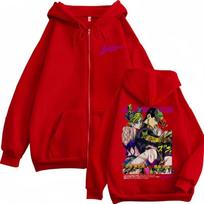 Anime JoJo's Bizarre Adventure Kujo Jotaro Kujo Jolyne Graphic Zipper Hoodie Men Women Casual Vintage Long Sleeve Zip Up Jacket XL red