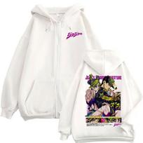 Anime JoJo's Bizarre Adventure Kujo Jotaro Kujo Jolyne Graphic Zipper Hoodie Men Women Casual Vintage Long Sleeve Zip Up Jacket XL white