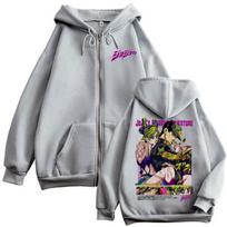 Anime JoJo's Bizarre Adventure Kujo Jotaro Kujo Jolyne Graphic Zipper Hoodie Men Women Casual Vintage Long Sleeve Zip Up Jacket S gray