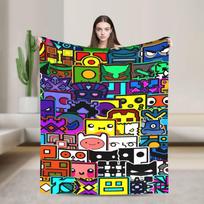 Relax Geometry Dash Games Blanket Accessories Bed Decorative  Blanket Throw Super Soft Flannel for Office 125X150CM