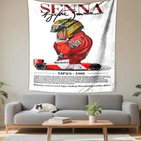 Tapestry Ayrton Senna MP4 4 1988 McLaren F1 Helmet Poster Wall Art for Man Cave 75x90cm(29x35in) white