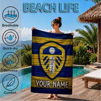 Custom Name Beach Towel Leeds United Crest Design Soft and Quick-drying Beach Towel, Suitable for Travel, Swimming Pool, Gym, Yoga, Gifts 70cmx140cm(27x55inch) yellow