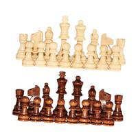 32 Pieces Wooden Chess Figures Board Games Figurine Pieces, Game Pawns for Club beige