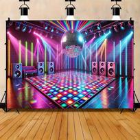 Disco Party Backdrop Neon Lights Dance Floor DJ Club Stage Background Tapestry Wall Hanging Decor for Birthday WeddingPhotoBooth 40 x 60 cm Peach Skin Tapestry – 1 Piece