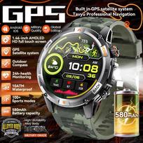 2026 New Adult Outdoor GPS Sport Smart Watch Altimeter Barometer 10ATM Waterproof 580mAh Battery Bluetooth Call Men AMOLED Smartwatch Green camouflage gray