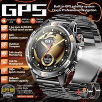 2026 New Adult Outdoor GPS Sport Smart Watch Altimeter Barometer 10ATM Waterproof 580mAh Battery Bluetooth Call Men AMOLED Smartwatch Black Steel 2A