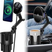 Car Cup Holder Phone Mount Magnetic Wireless Charger 15W GPS Navigation 2nd Gen Cup Holder Mount Wireless Charging gray