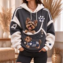Unisex Athletic Hoodie with and Dog Pouch, Long Sleeve Pullover Sweatshirt XL black