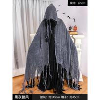 Halloween Grim Reaper Costume Shredded Cape Cloak for Party Cosplay Black Ghost Robe Standard gray