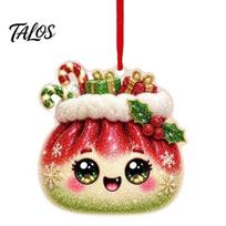 Cute Christmas Tree Embellishments Dumplings Ornaments, 2D Acrylic Gift Bag Shaped Xmas Tags Hanging Decoration for Car Rearview Mirror, Holiday Decor 8 cm A beige