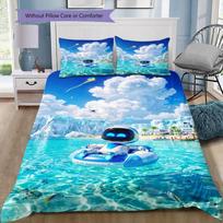 Astro Bot 3Pcs Bedding Set, Duvet Cover with 2 Pillowcases, Space Alien Robot Print Bed Linen, No Comforter No Pillow Core 140x200cm