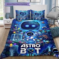 Astro Bot 3Pcs Bedding Set, Duvet Cover with 2 Pillowcases, Space Alien Robot Print Bed Linen, No Comforter No Pillow Core 135x200cm