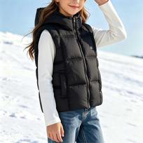 Kids Fashion Casual Stand Collar Zip-Up Sleeveless Vest Jacket, Plaid and Color Outerwear 120 black