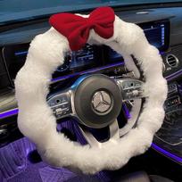 Fluffy Steering Wheel Cover Soft Plush Bow Design Steer Wheel Protector Wave Shape Anti Slip Steering Cover 38cm Car Decoration