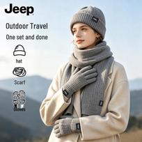 JEEP Unisex Winter Knit Hat, Scarf, and Gloves 3-Piece Set One Size gray