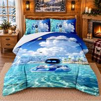 Astro Bot Pattern Bedding 3Pcs Set Bed Sheet And Pillowcases For Indoor Bedroom 140cmx210cm