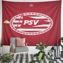 PSV Eindhoven Flag Crest Wall Tapestry Red White Champions League Dutch Soccer Fan Decor for Bedroom Man Cave Gift 180x230cm(70x90in)