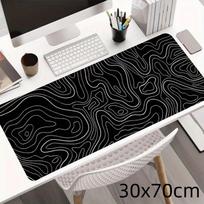 Durable Large Gaming Mouse Pad Black White Topographic Design Extended Keyboard Mat for E-Sports Gamer Desk 30x70cm