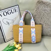 Tote bag versatile flow woven bag literary and leisure travel large-capacity bag white