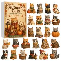 Exquisite Gift Box Cat & Bun Advent Calendar, 24Pcs Acrylic 2D Ornament Set Creative Holiday Present with Autumn Kitty Designs, Christmas Tree A