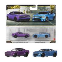 Hot Wheels Premium 2018 Dodge Challenger SRT Demon 2015 Dodge Charger SRT Transporto priemonės miniatiūra Amžius 2 pakuotė / Žaislai, Automobiliai, 3+, Violetinė/Mėlyna (JHW47) gray