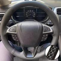 For Ford Mondeo Fusion 2013 2014-2019 EDGE 2015 2016 2017 2018 Hand Braid Car Steering Wheel Cover Perforated Microfiber Leather White Thread