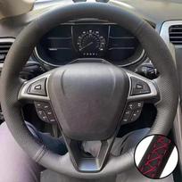 For Ford Mondeo Fusion 2013 2014-2019 EDGE 2015 2016 2017 2018 Hand Braid Car Steering Wheel Cover Perforated Microfiber Leather Red Thread