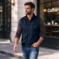 Men's Sleeveless Zip-Up Vest Stand Collar for Casual Fall Winter Layering S