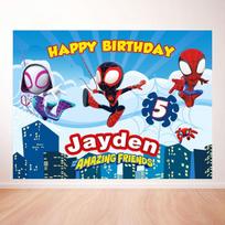 Cartoon Spider-Man and his amazing friends Photography Backdrop Custom Name Children's Birthday Party Decoration Backgro 519 79×59inch/200*150cm