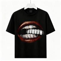 Diamond Grillz Lips Graphic T-Shirt Hip Hop Rap Streetwear Men Women Vintage T-Shirt 3XL black