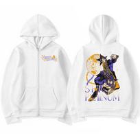 Anime Jojo Bizarre Adventure Zipper Hoodies Kujo Jotaro Manga Zip Up Hooded Sweatshirts Men Women Fashion Casual Pullovers Coats M white