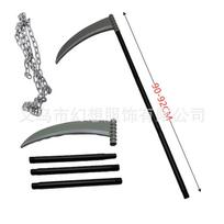 Children's Red-Eyed Grim Reaper Costume with Luminous Scythe for Halloween Role-Playing gray