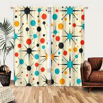 2pcs Curtains, A retro, mid-century modern abstract pattern Window Drapes for Bedroom Living Room Window Treatment 132×160 beige