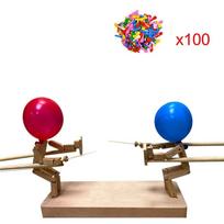 Balloon Bamboo Man Battle Wooden Bots Battle Game Two-Player Fast-Paced Balloon Battle Game with 20 Balloons for Adults blue