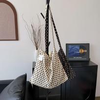 Korean Polka Dot Canvas Tote Bag - Large Capacity, Perfect for Students and Commutes gray