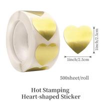 Gold Round and Heart-Shaped Self-Adhesive Stickers, 500 Sheets per Roll for DIY Labeling and Sealing One Size beige