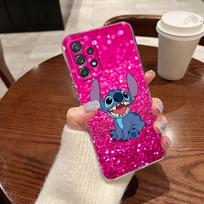 Skaidrus dėklas Samsung Galaxy A57 A37 A56 A36 A55 A54 A35 A26 A07 A17 A16 A06 A34 A15, mėlynas rožinis angelas Lilo-Stitch animacinis Galaxy A14 5G pink