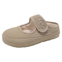 Retro plokščiapadės veliūrinės krepšio galvutės pusiau atramos batai moterims žiemai dėvėti laisvalaikio Mary Jane sekliu priekiu tinginiai batai 40 beige