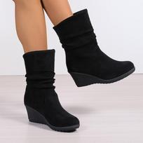 Moteriški platforminiai sniego batai iki pusės blauzdos Suede pleištai Klostuoti batai 2024 m. tendencija Dizainerio Chelsea batai Nauji Žieminiai vaikščiojimo batai Mujer 36 black
